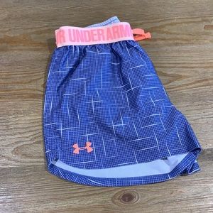 Girls Under Armour purple pattern athletic shorts